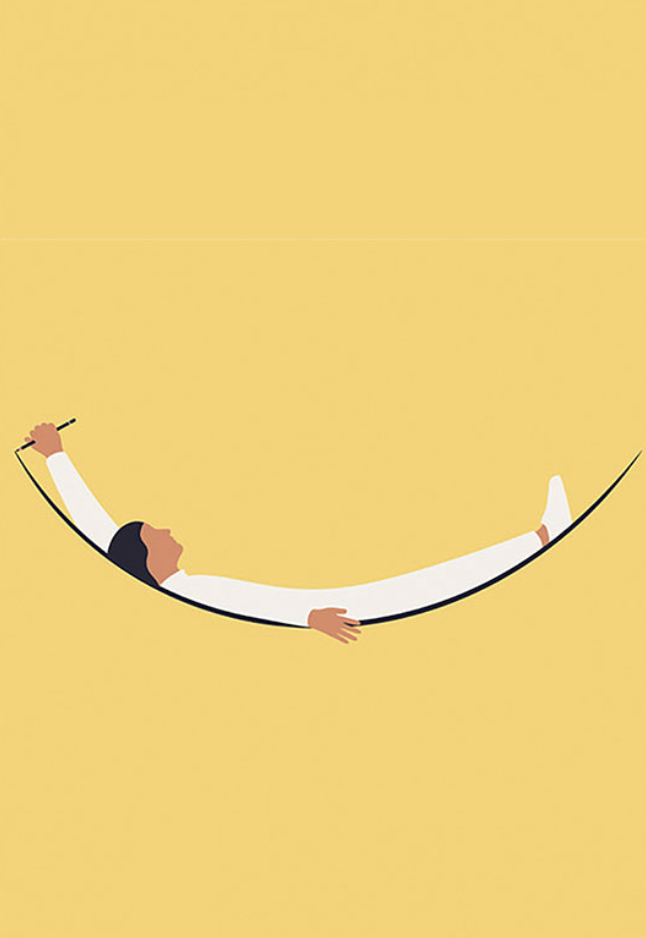 Illustration einer entspannt in einer Hängematte liegenden Person