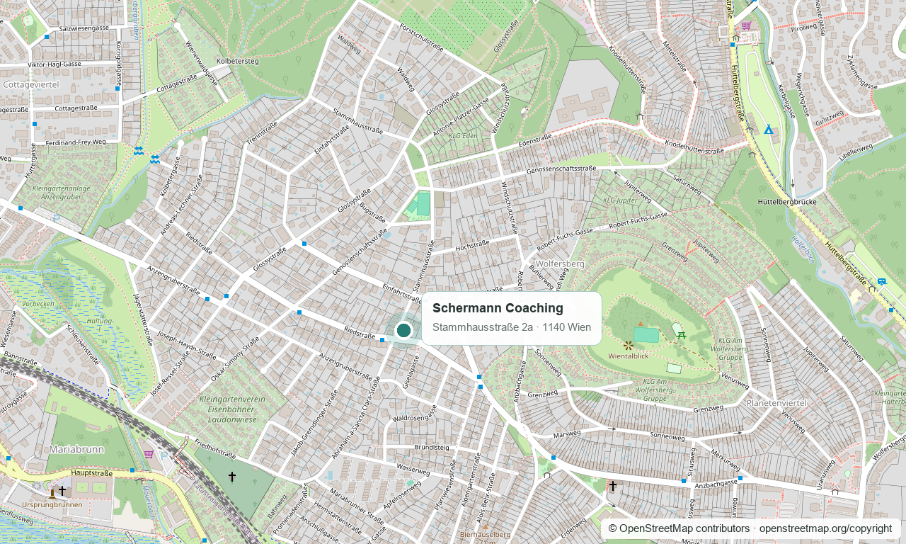 Karte rund um Stammhausstraße 2a in 1140 Wien mit markiertem Standort von Schermann Coaching